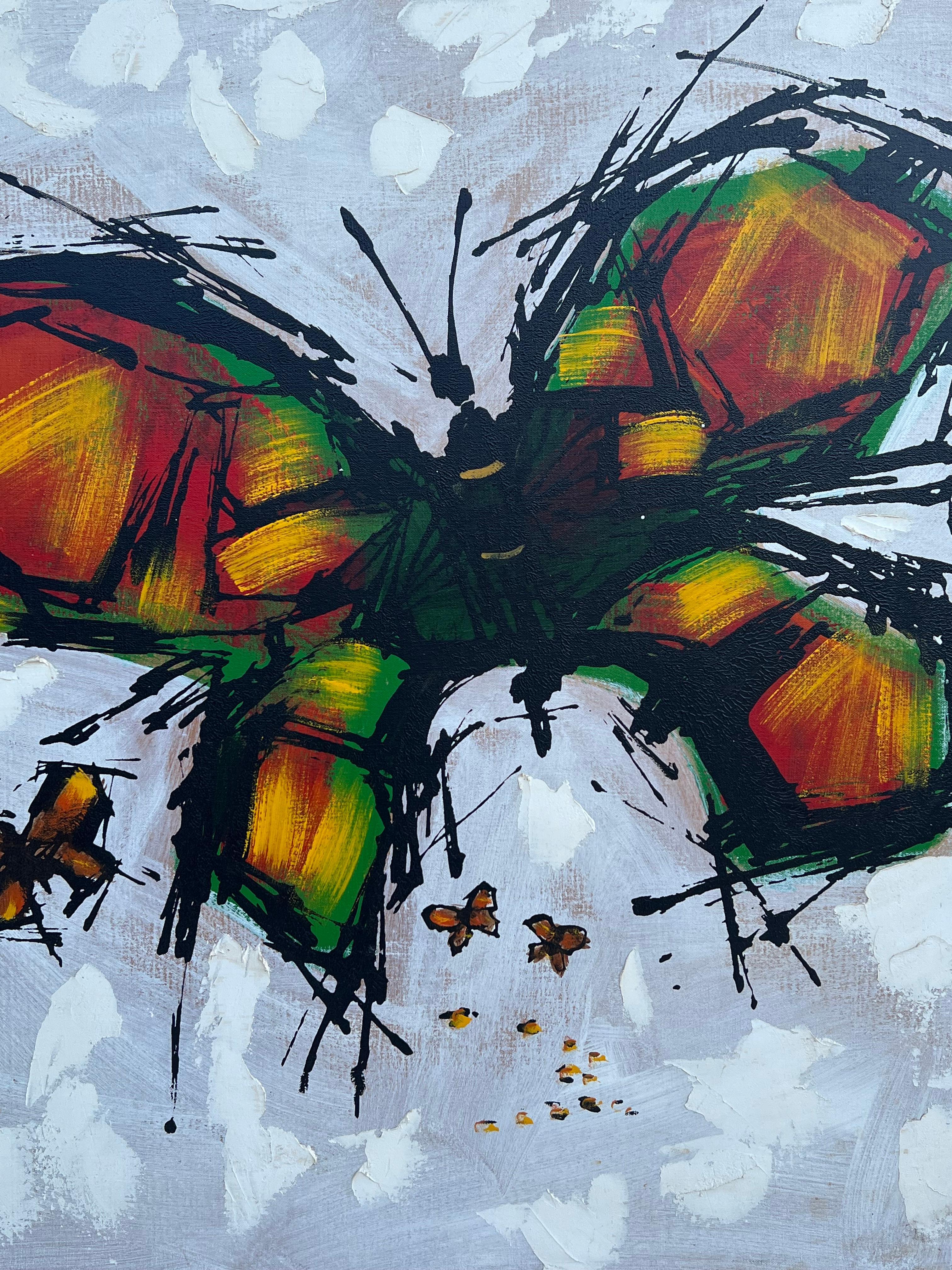Mid-Century moderno Quadro astratto d'epoca della metà del secolo scorso con farfalla, firmato e incorniciato in vendita