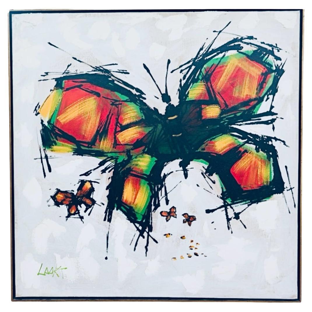 Vintage Abstract Mid Century Modern Butterfly Gemälde signiert gerahmt