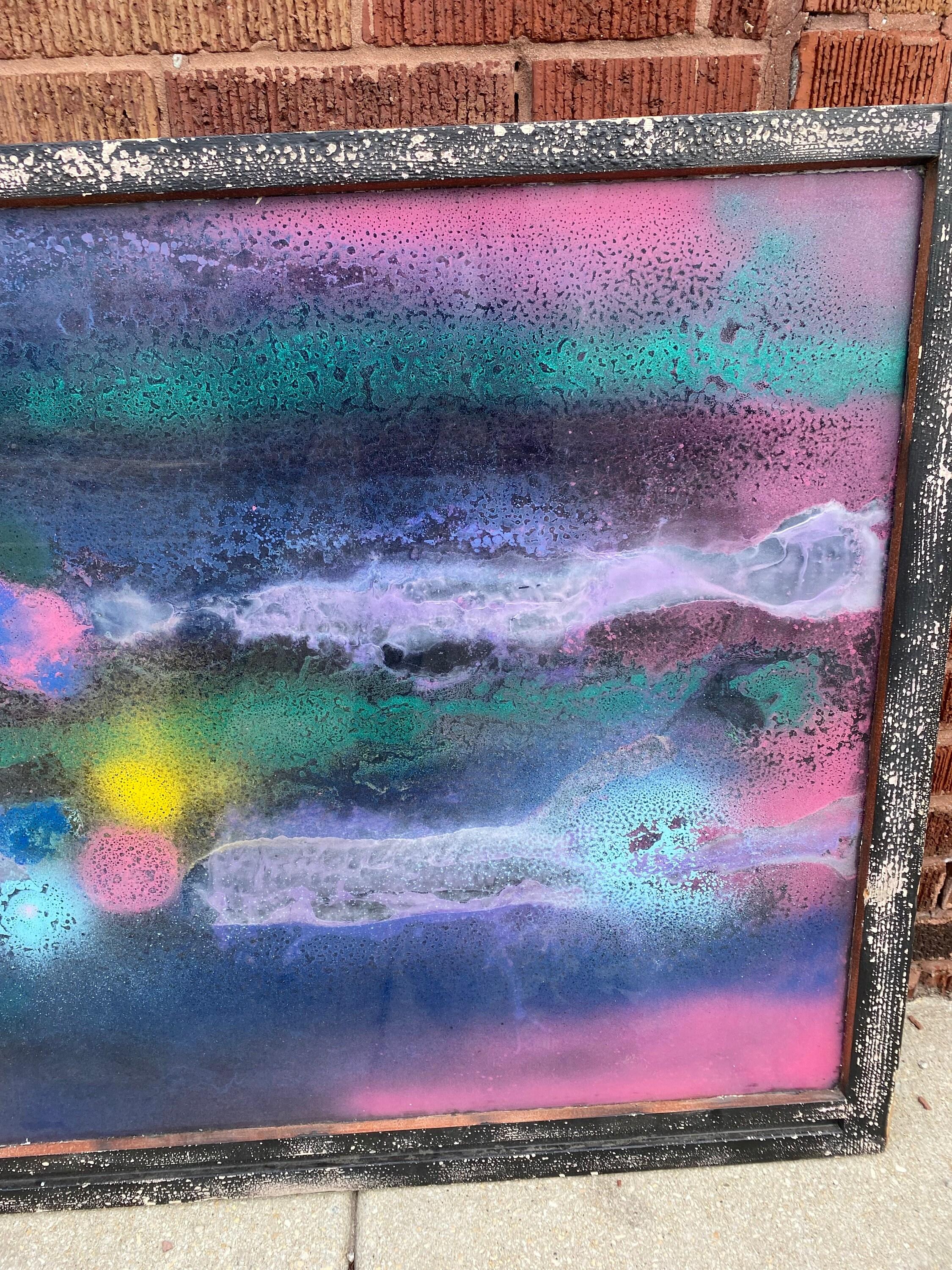 Abstrakte Vintage-Wandkunst aus Glas in Mischtechnik, signiert von Mark Narens, Vintage im Zustand „Gut“ im Angebot in Chicago, IL