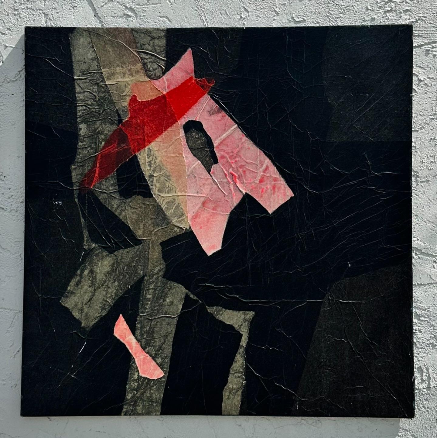 Abstraktes Mixed Media-Ölgemälde auf Leinwand, Vintage (20. Jahrhundert) im Angebot