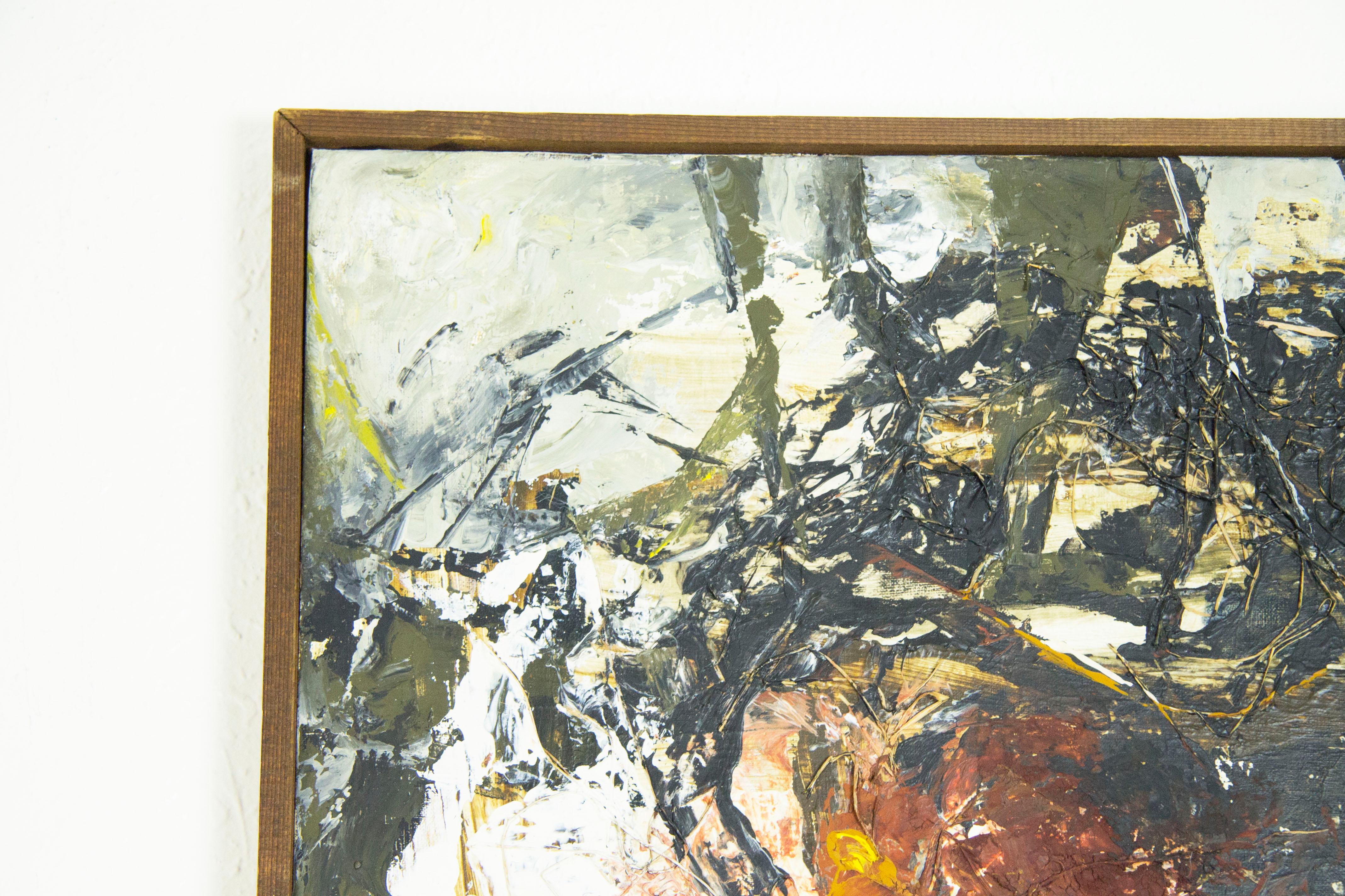 Mid-Century Modern Vintage Abstract Mixed Media Oil Painting by Janet Rae For Sale