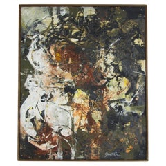 Vintage Abstract Mixed Media Oil Painting by Janet Rae