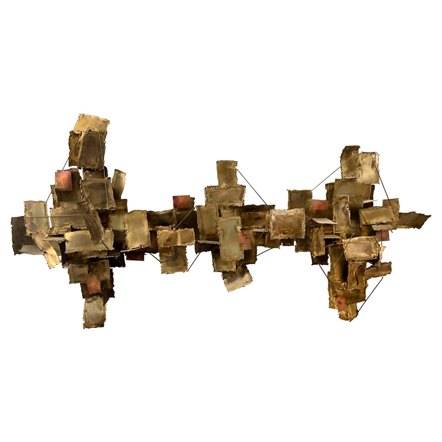 Vintage Abstract Mixed Metal Wall Sculpture For Sale