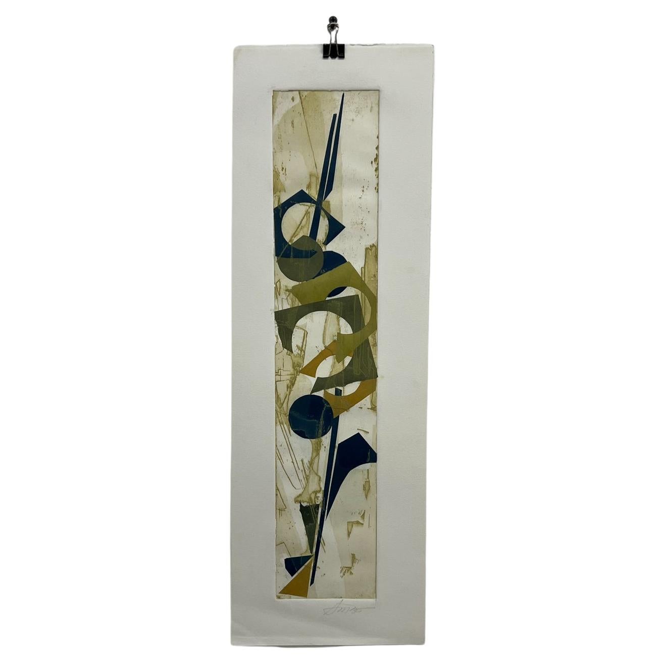 Obra de Arte Moderna Abstracta Vintage sobre Papel Firmada Arte