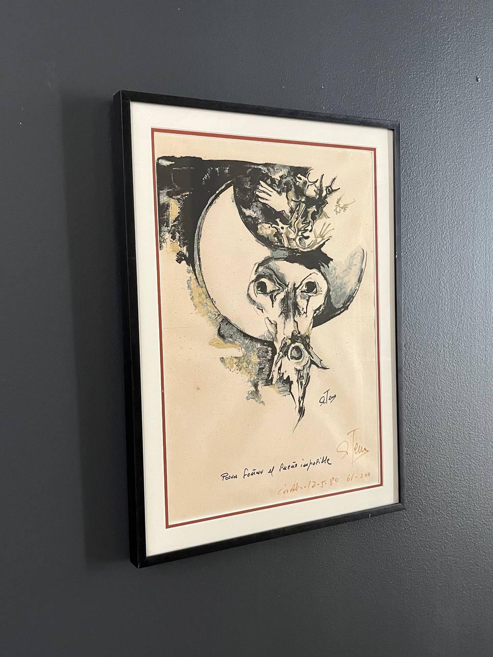 Vintage Abstract Modern Lithograph Print, Signed In Good Condition For Sale In Los Angeles, CA