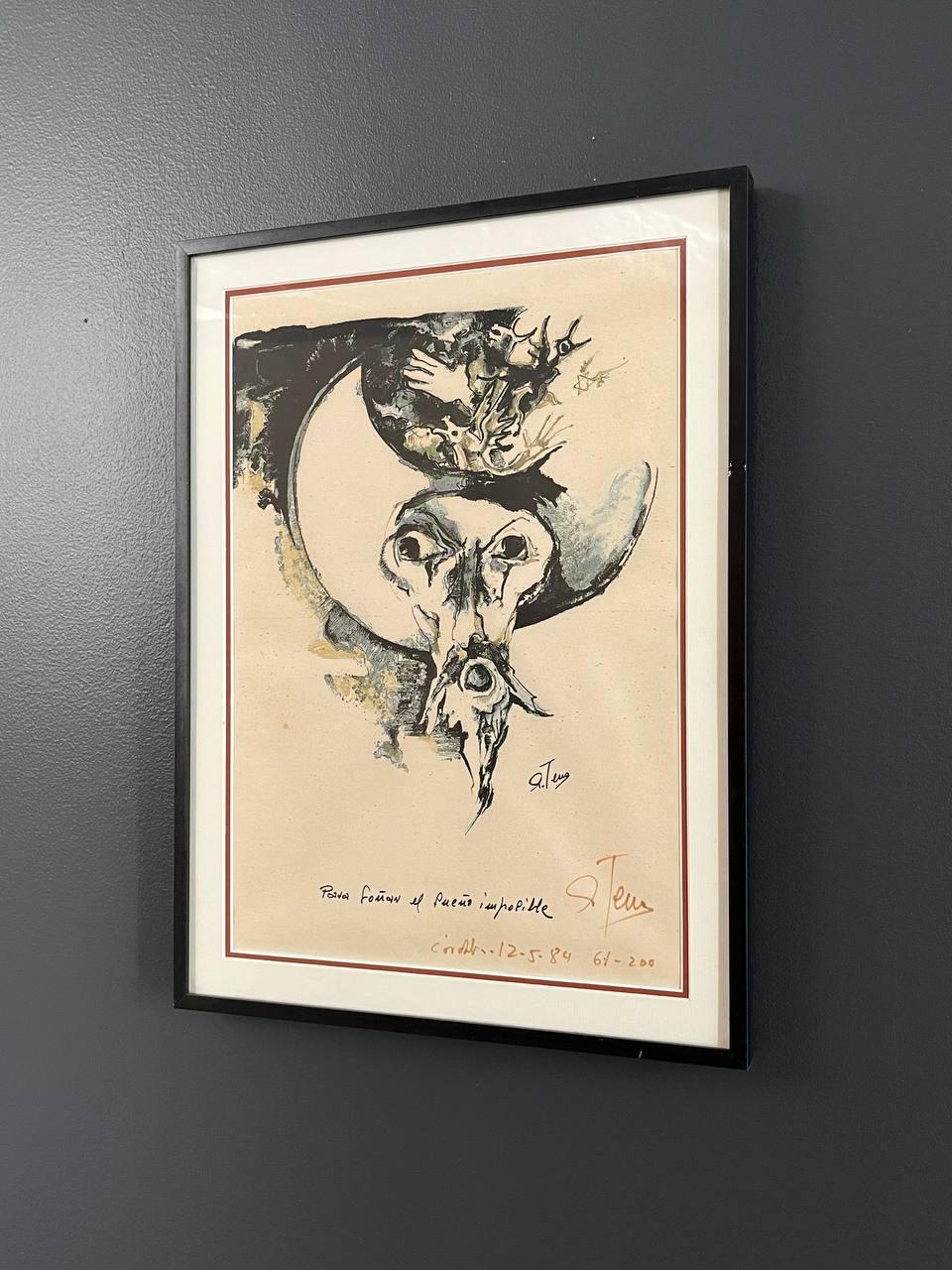 Spanish Vintage Abstract Modern Lithograph Print, Signed For Sale