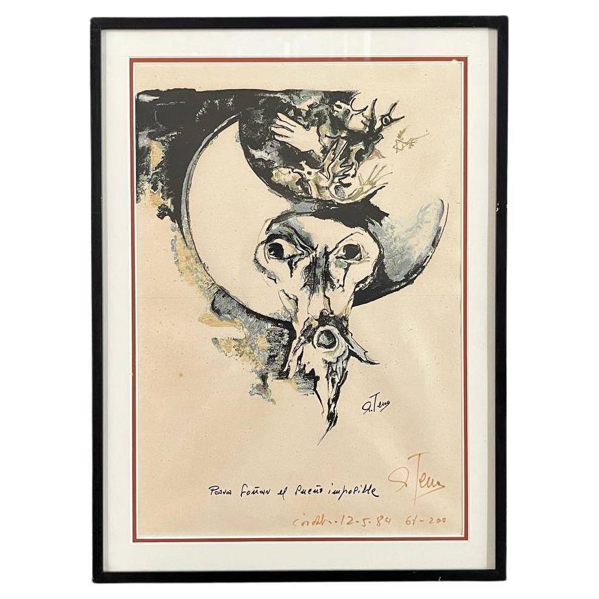 Stampa litografica astratta moderna vintage, firmata