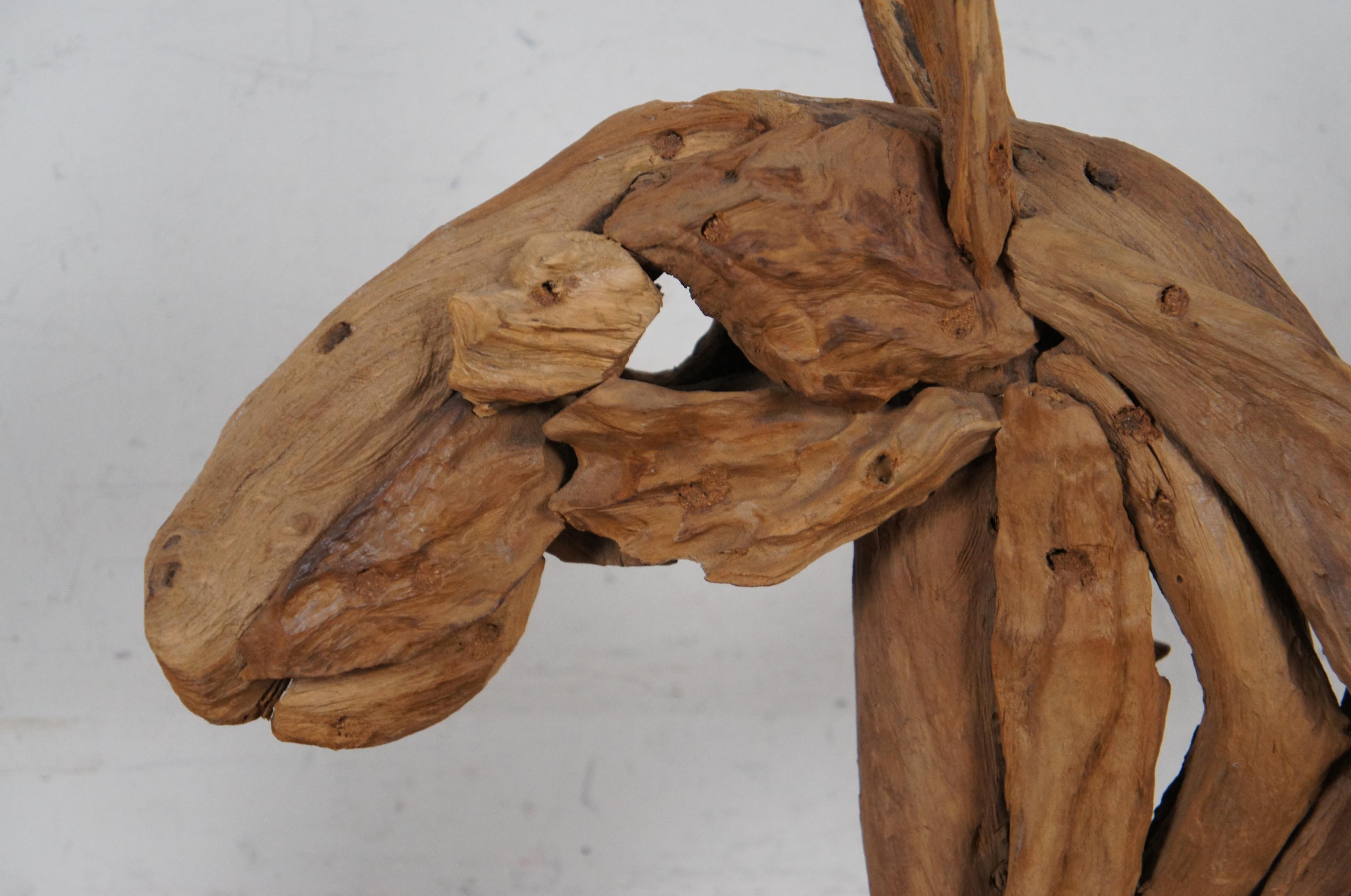 Vintage Astratto Moderno Teak Driftwood Testa di Cavallo Scultura Busto Statua 17