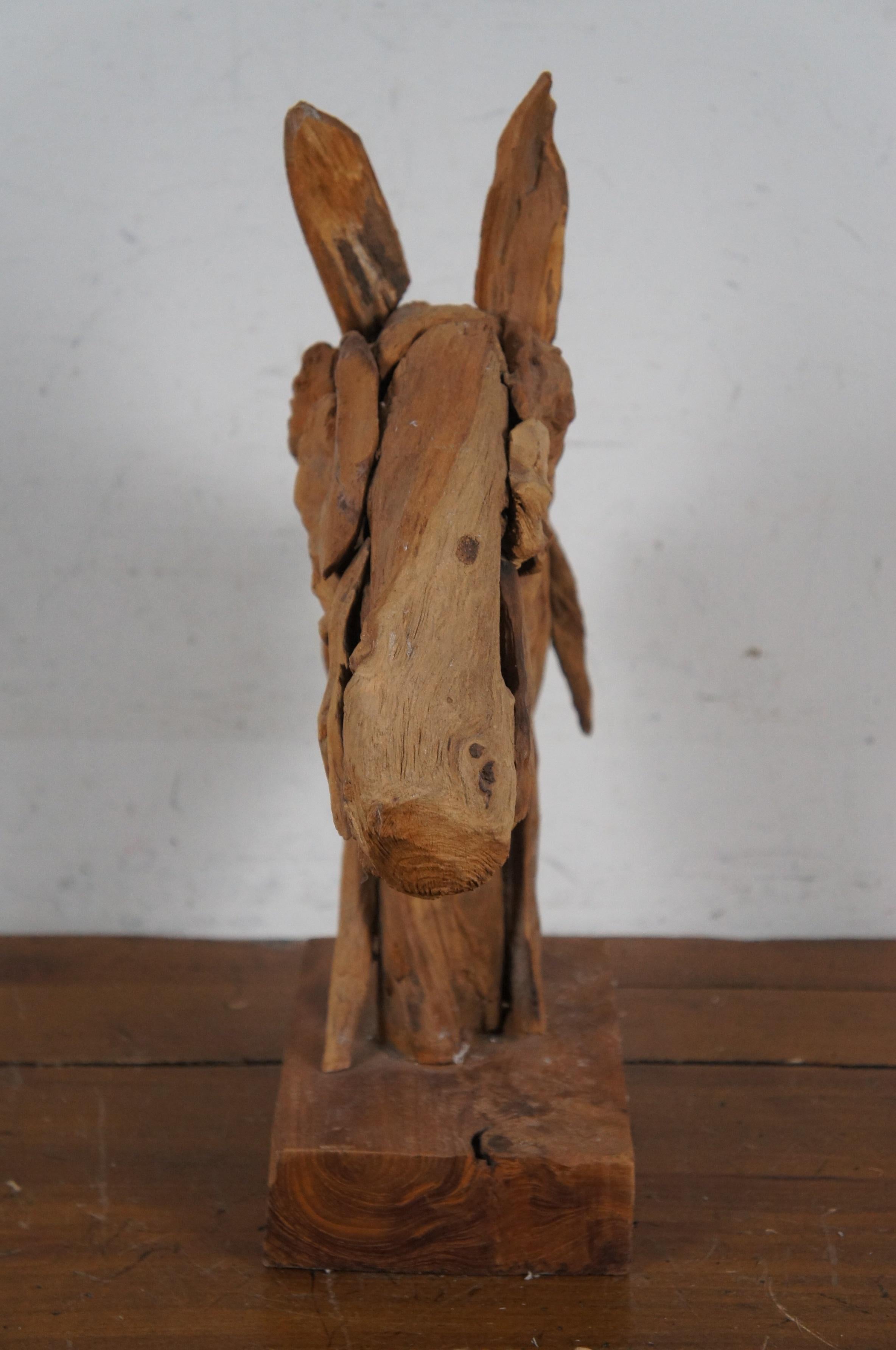 XX secolo Vintage Astratto Moderno Teak Driftwood Testa di Cavallo Scultura Busto Statua 17
