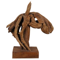 Vintage Abstracto Moderno de madera de deriva de teca Caballo Cabeza Busto Escultura Estatua 17"
