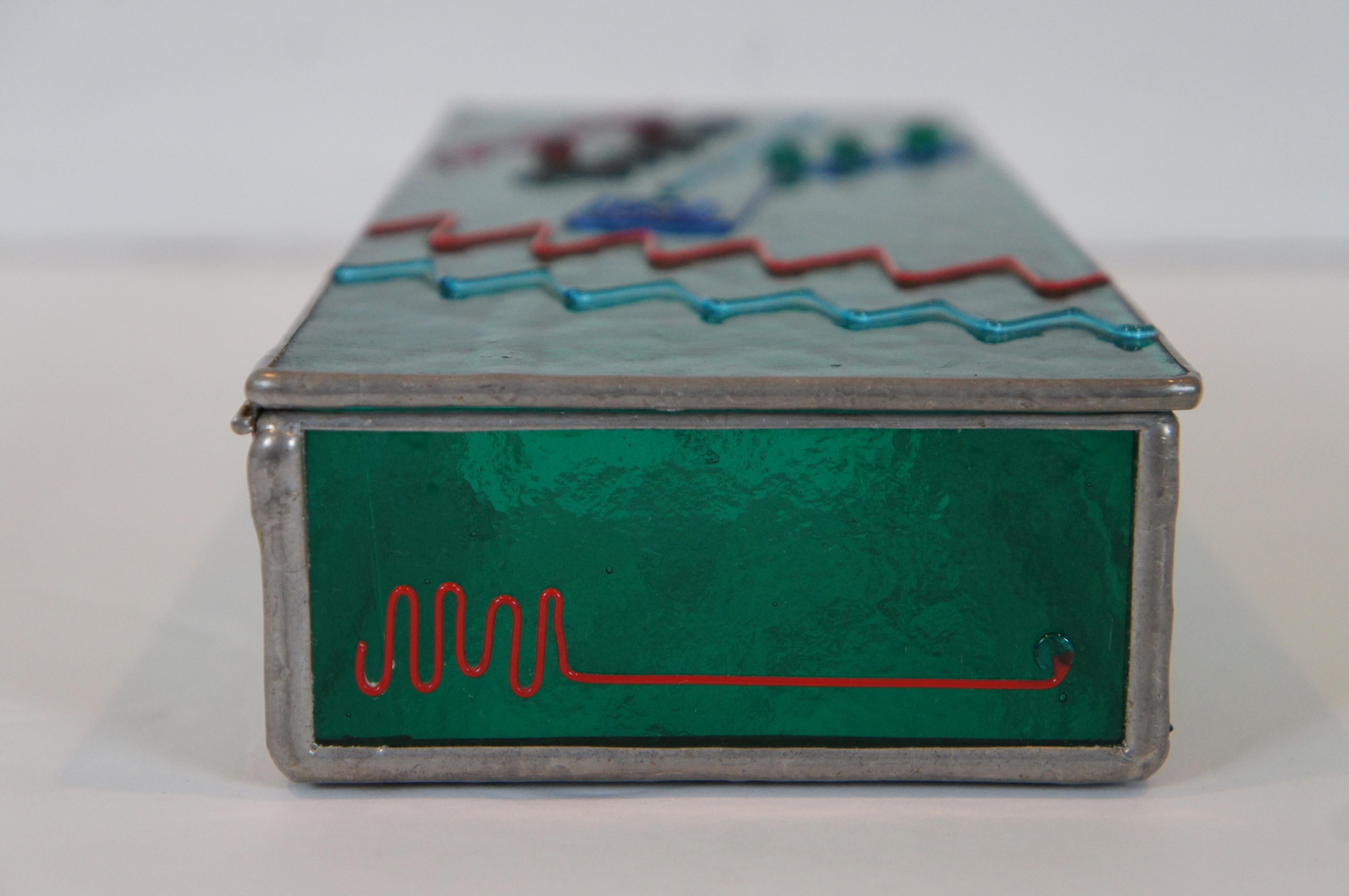 Vintage Abstract Modernist Green Studio Art Glass Trinket Keepsake Box
