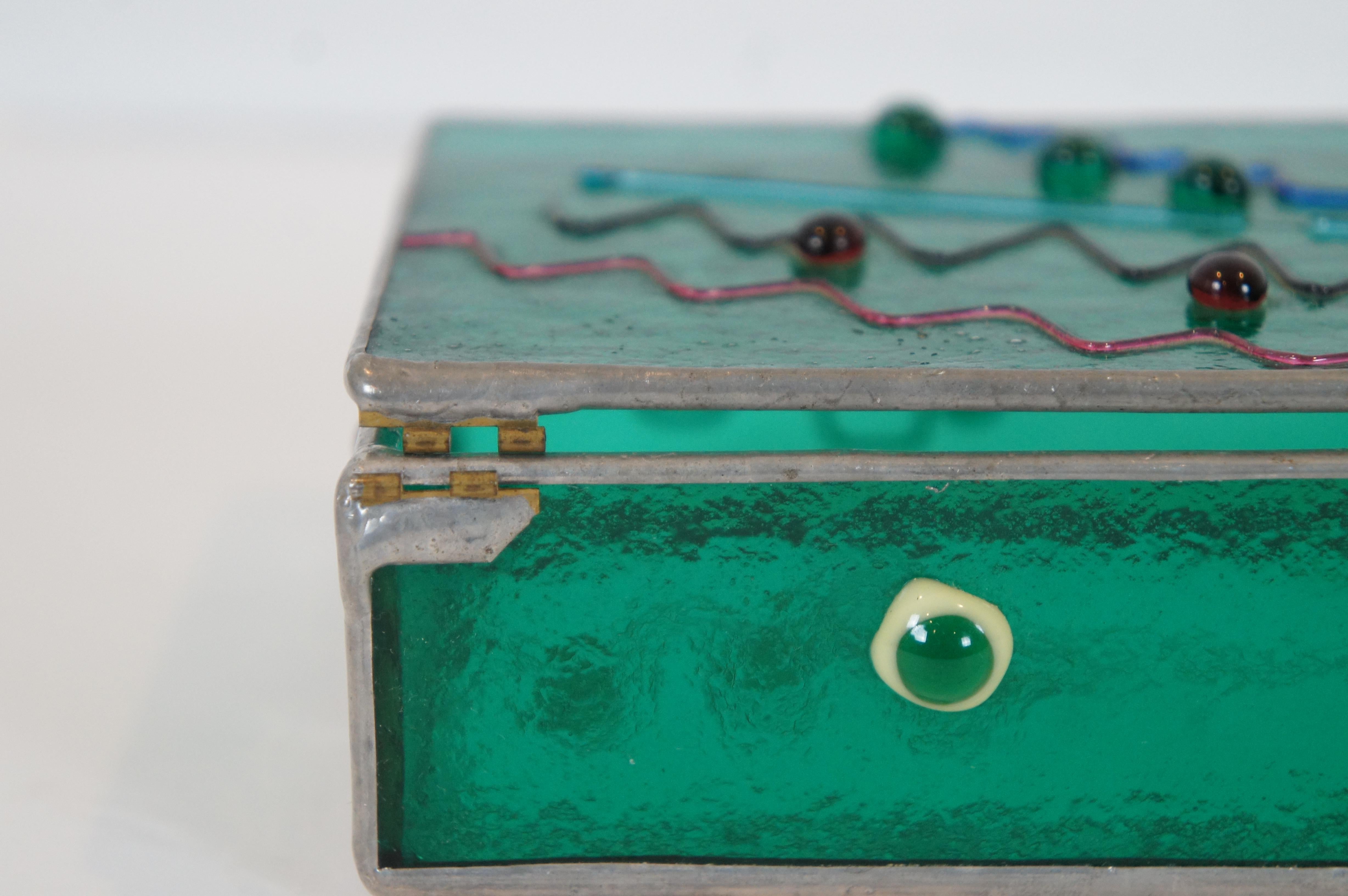Vintage Abstract Modernist Green Studio Art Glass Trinket Keepsake Box