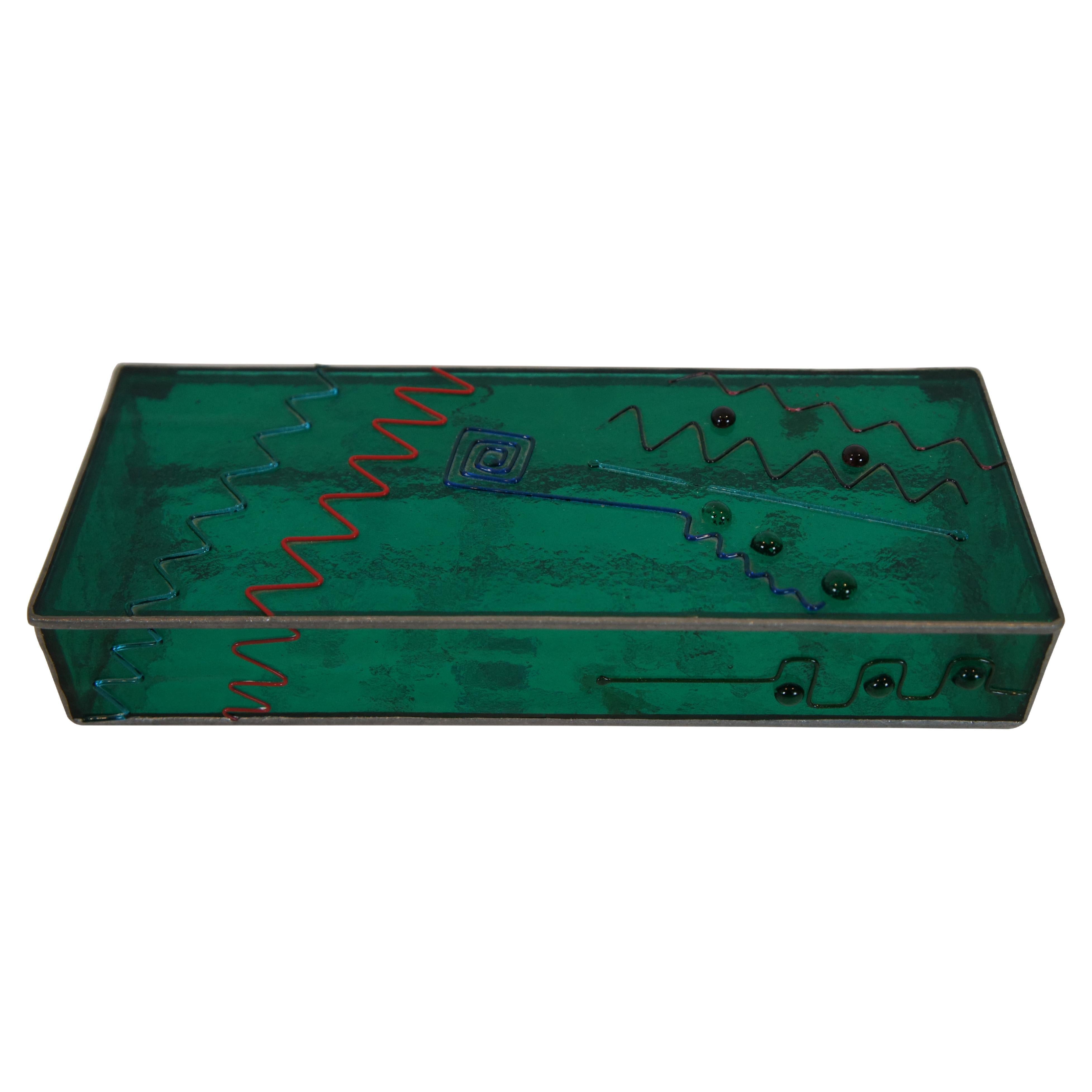 Vintage Abstract Modernist Green Studio Art Glass Trinket Keepsake Box