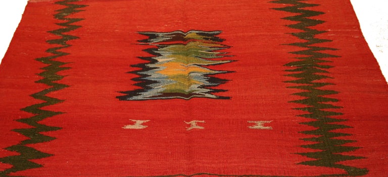 Sofreh flat-weaves are among the most prized possessions among the material culture of near eastern tribal people. These are employed as presentation textiles for food offerings when prestigious guests are visiting the tent. This graphic Kurdish