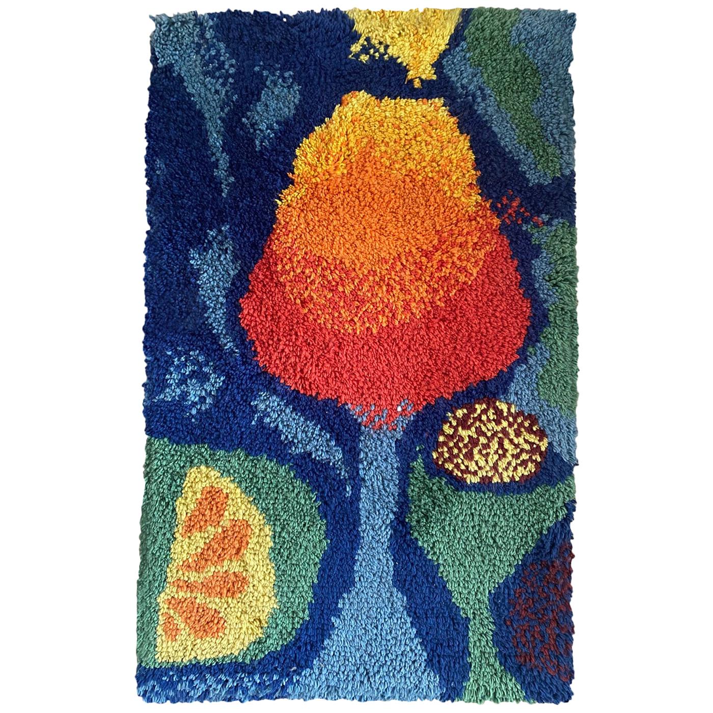 Vintage Abstract Multi-Color Czech Tapestry, Flower, circa 1970s