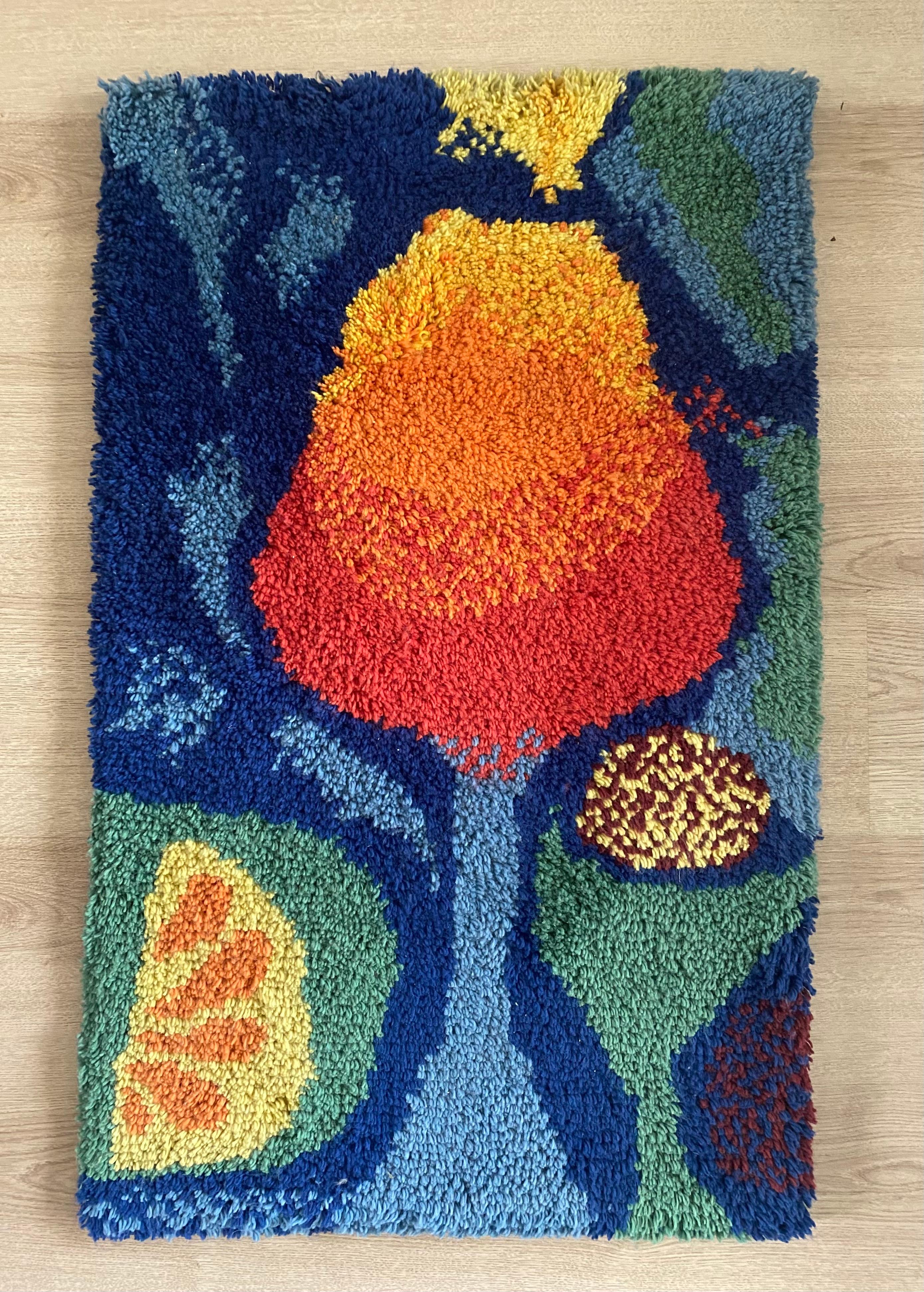 Wonderful vintage tapestry with very vivid colors with abstract floral image.
Artist unknown. Very good condition for it’s age.