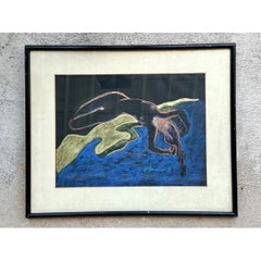Vintage Abstract Nude Pastel Drawing