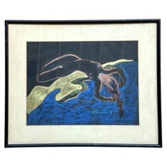 Vintage Abstract Nude Pastel Drawing