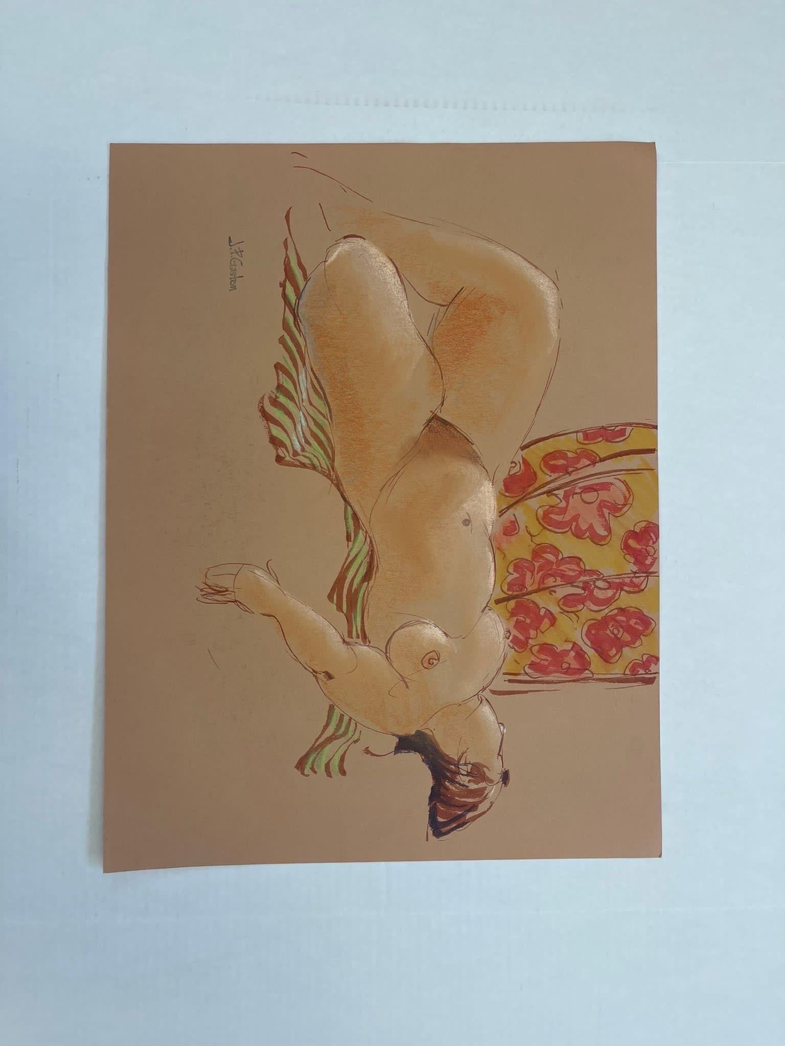 Mid-Century Modern Portrait de femme nue abstraite vintage, peut-être au pastel sur papier. en vente