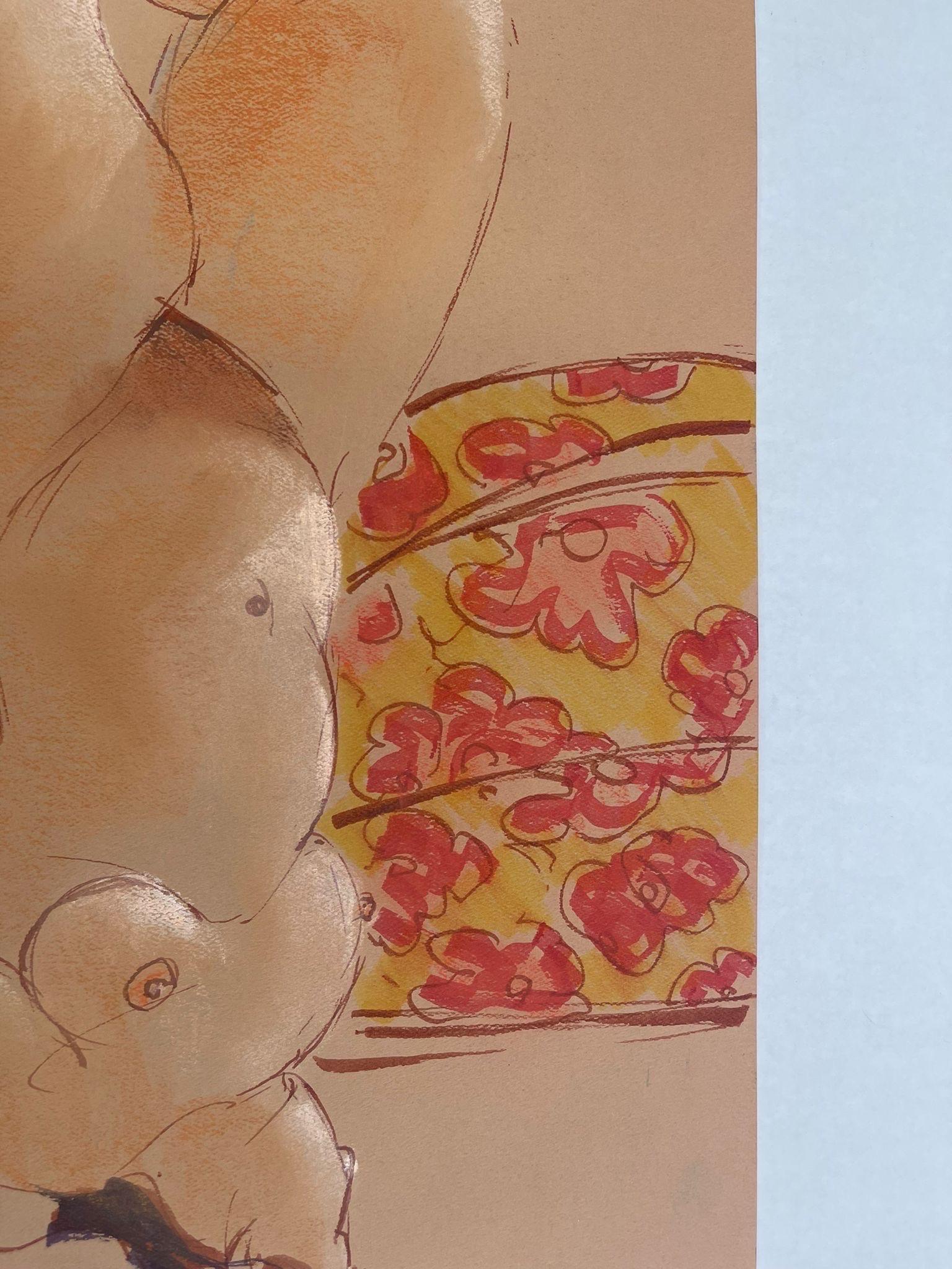 Portrait de femme nue abstraite vintage, peut-être au pastel sur papier. Bon état - En vente à Seattle, WA