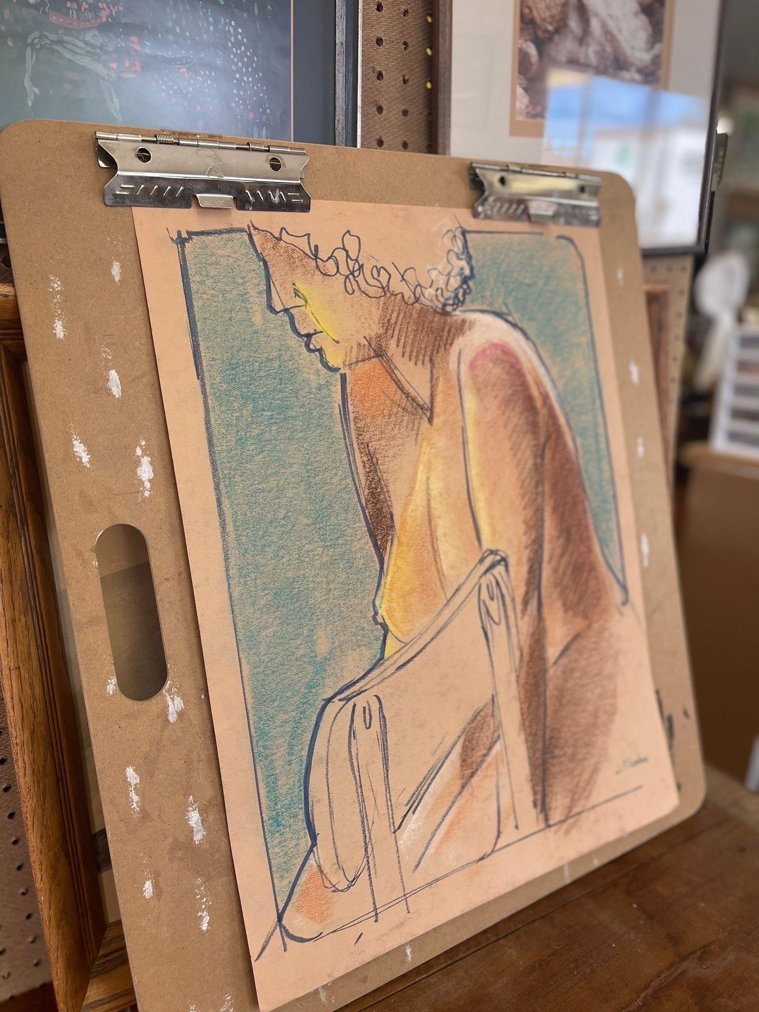 Fine XX secolo Ritratto astratto vintage di una donna nuda. Forse pastello su carta. in vendita
