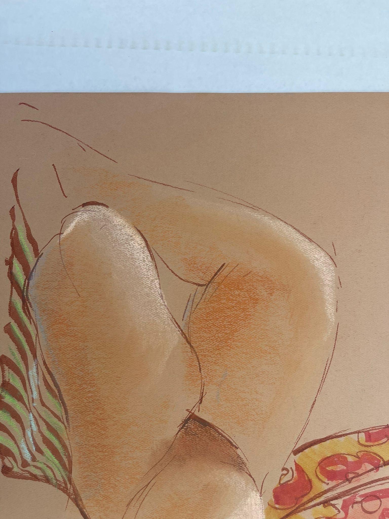 Fin du 20e siècle Portrait de femme nue abstraite vintage, peut-être au pastel sur papier. en vente