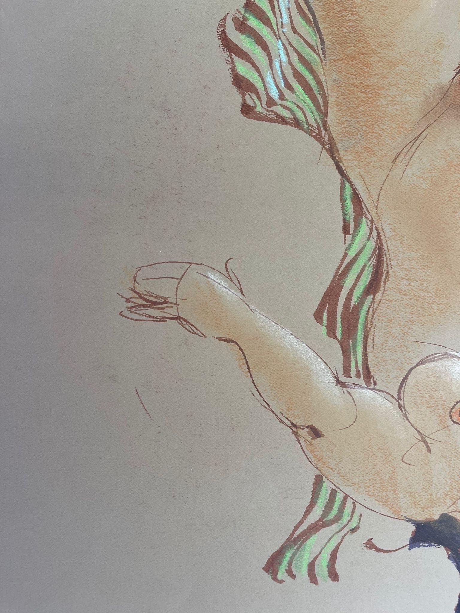 Portrait de femme nue abstraite vintage, peut-être au pastel sur papier. en vente 1