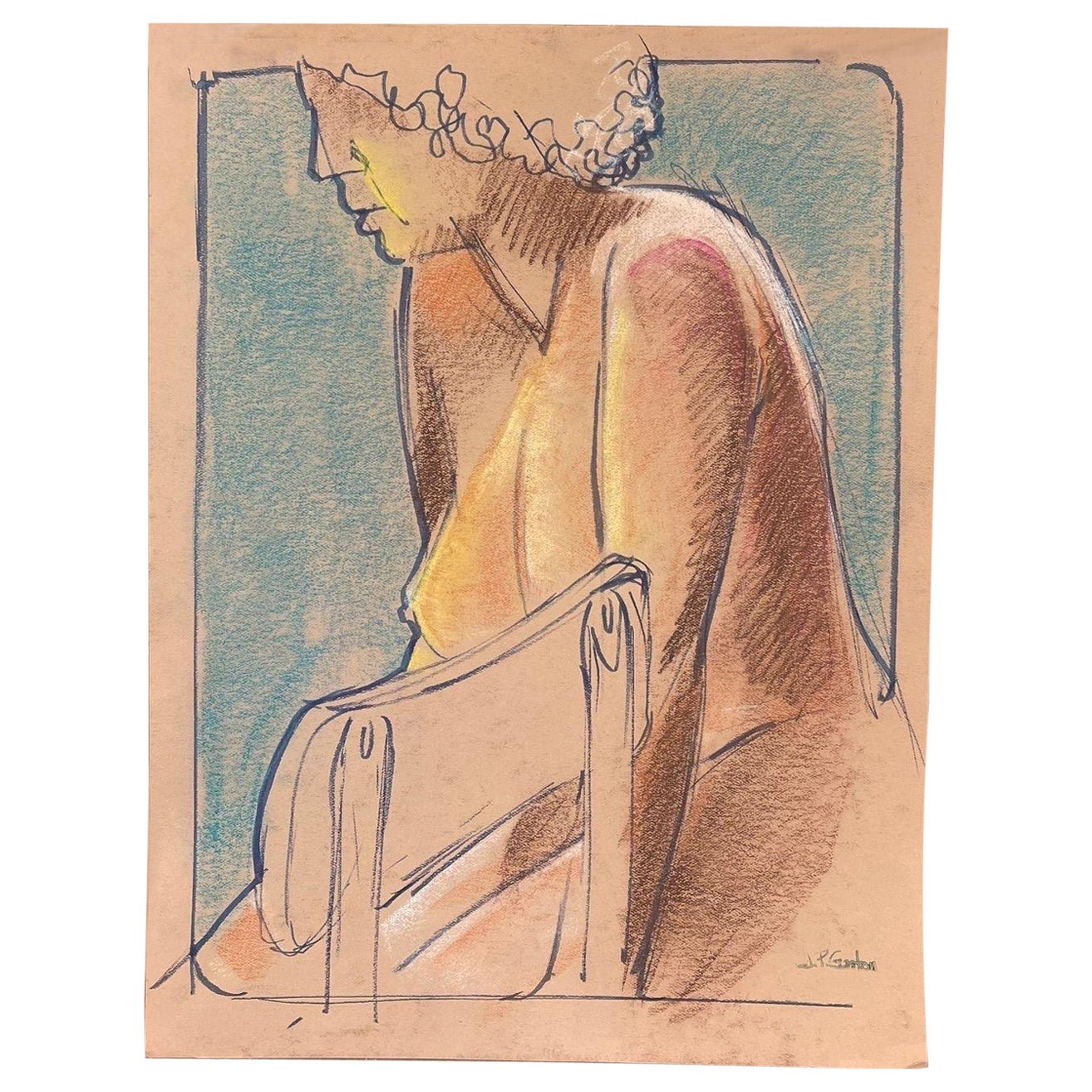Portrait de femme nue abstraite vintage. Peut-être du pastel sur papier.