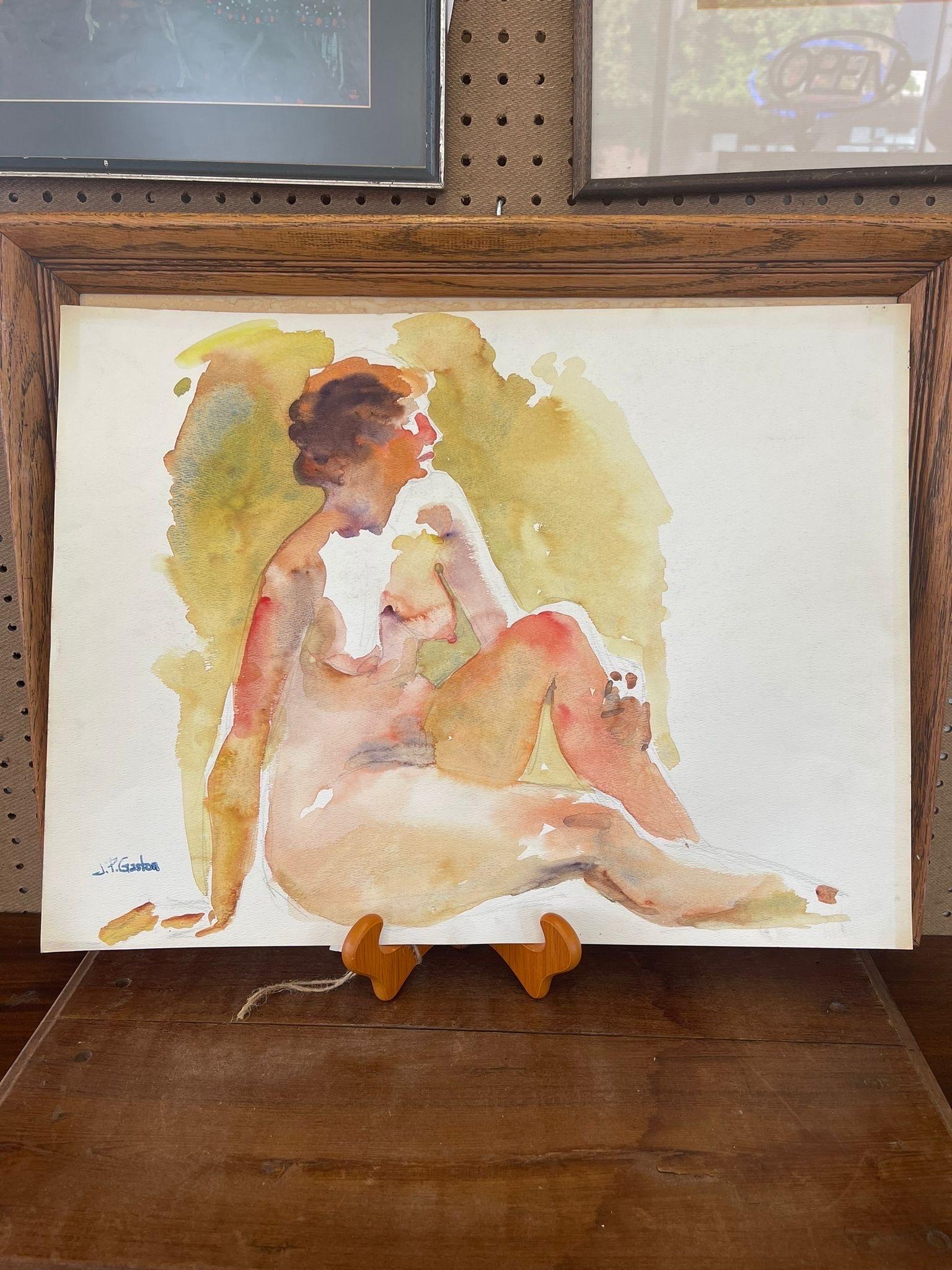 Nude Portrait of a Woman. Bright Colors, Appears to be Watercolor on Paper. Signed JP Gaston. Wear and Tear Consistent with Age.

Dimensions. 24 W ; 18 D