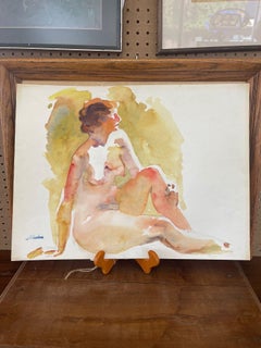 Vintage Abstract Nude Portrait Woman Possibly WaterColor on Paper With Pencil