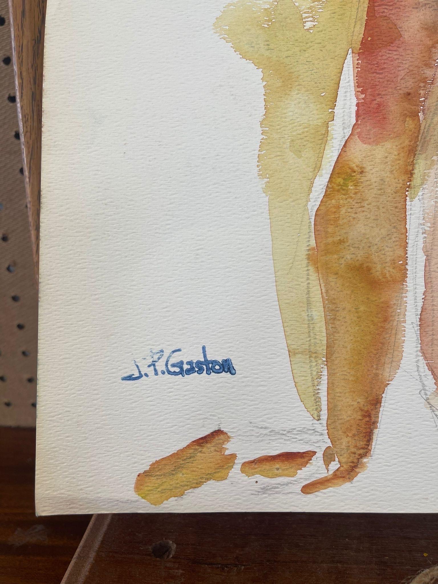 Paint Vintage Abstract Nude Portrait Woman Possibly WaterColor on Paper With Pencil For Sale