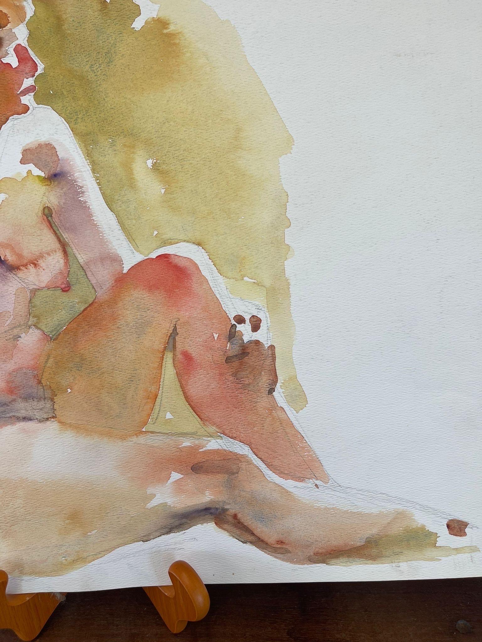 Vintage Abstracto Desnudo Retrato Mujer Posiblemente Acuarela Sobre Papel Con Lápiz en venta 1