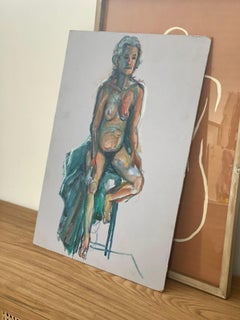 Vintage Abstract Nude Woman Figure Drawing on Board