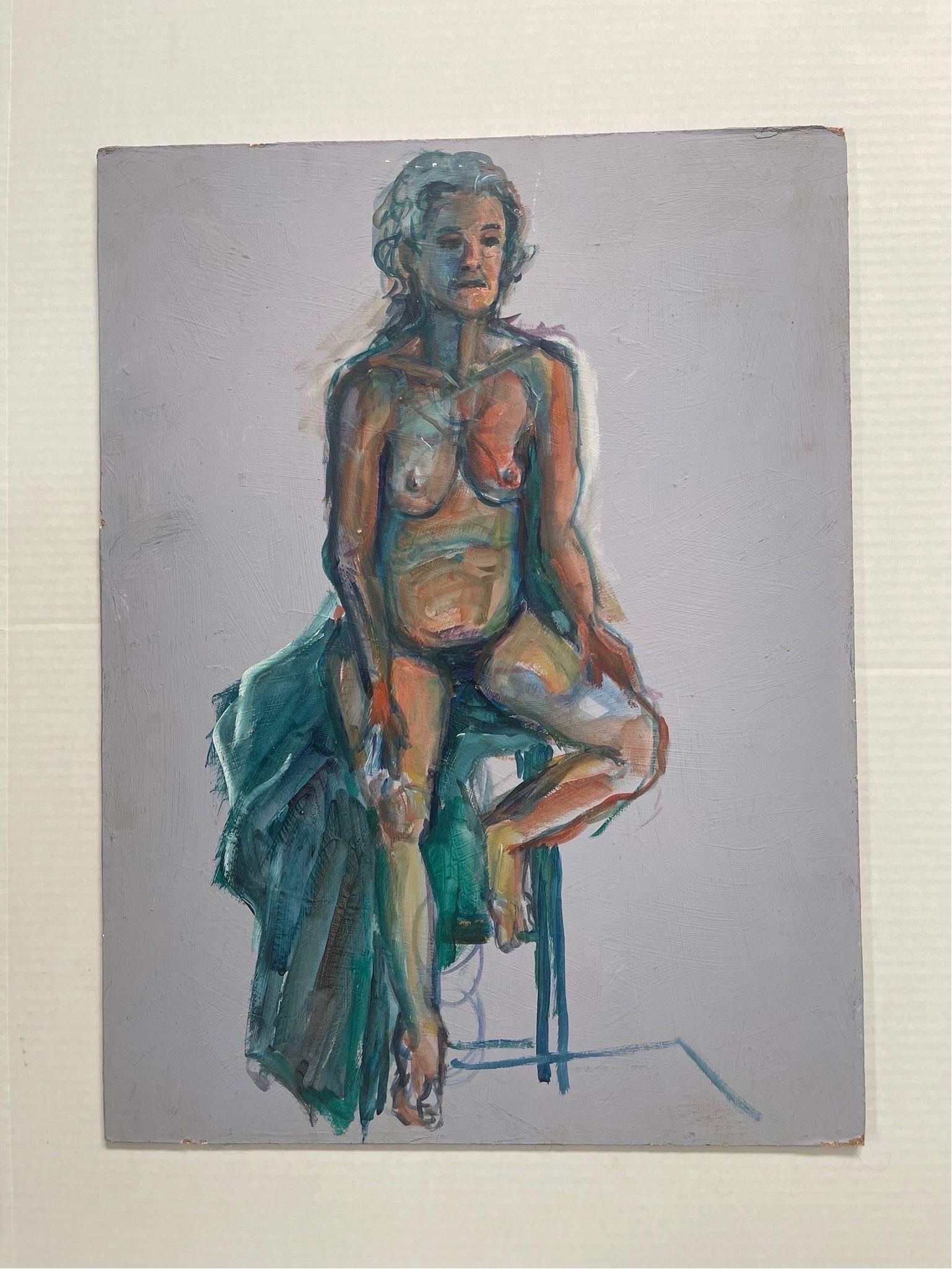 Vintage Abstract Nude Woman Figure Drawing on Board In Good Condition For Sale In Seattle, WA