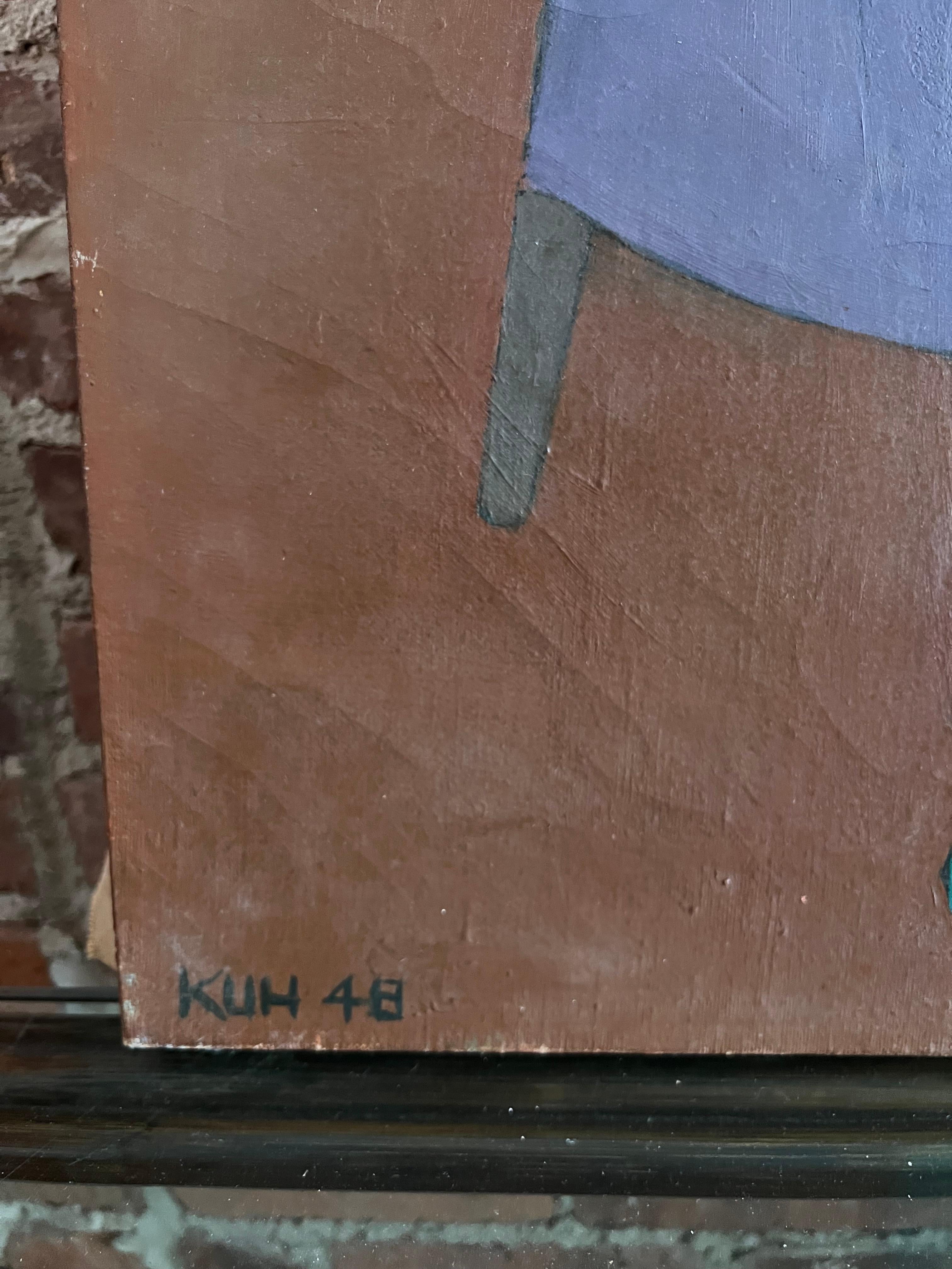 Vintage Abstraktes Öl auf Leinwand einer sitzenden Frau, signiert (amerikanisch) im Angebot