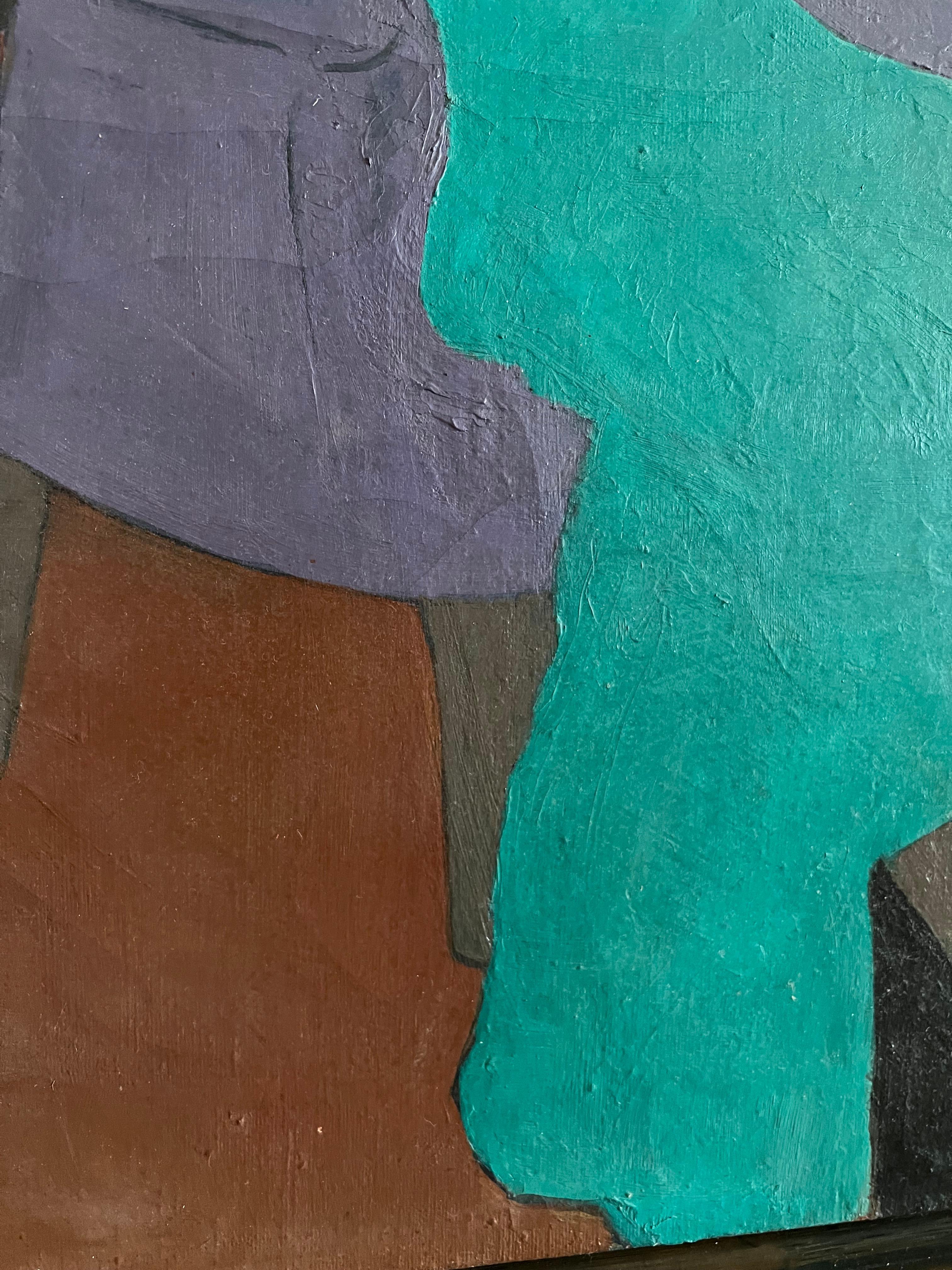 Vintage Abstraktes Öl auf Leinwand einer sitzenden Frau, signiert im Zustand „Relativ gut“ im Angebot in Black Rock, CT