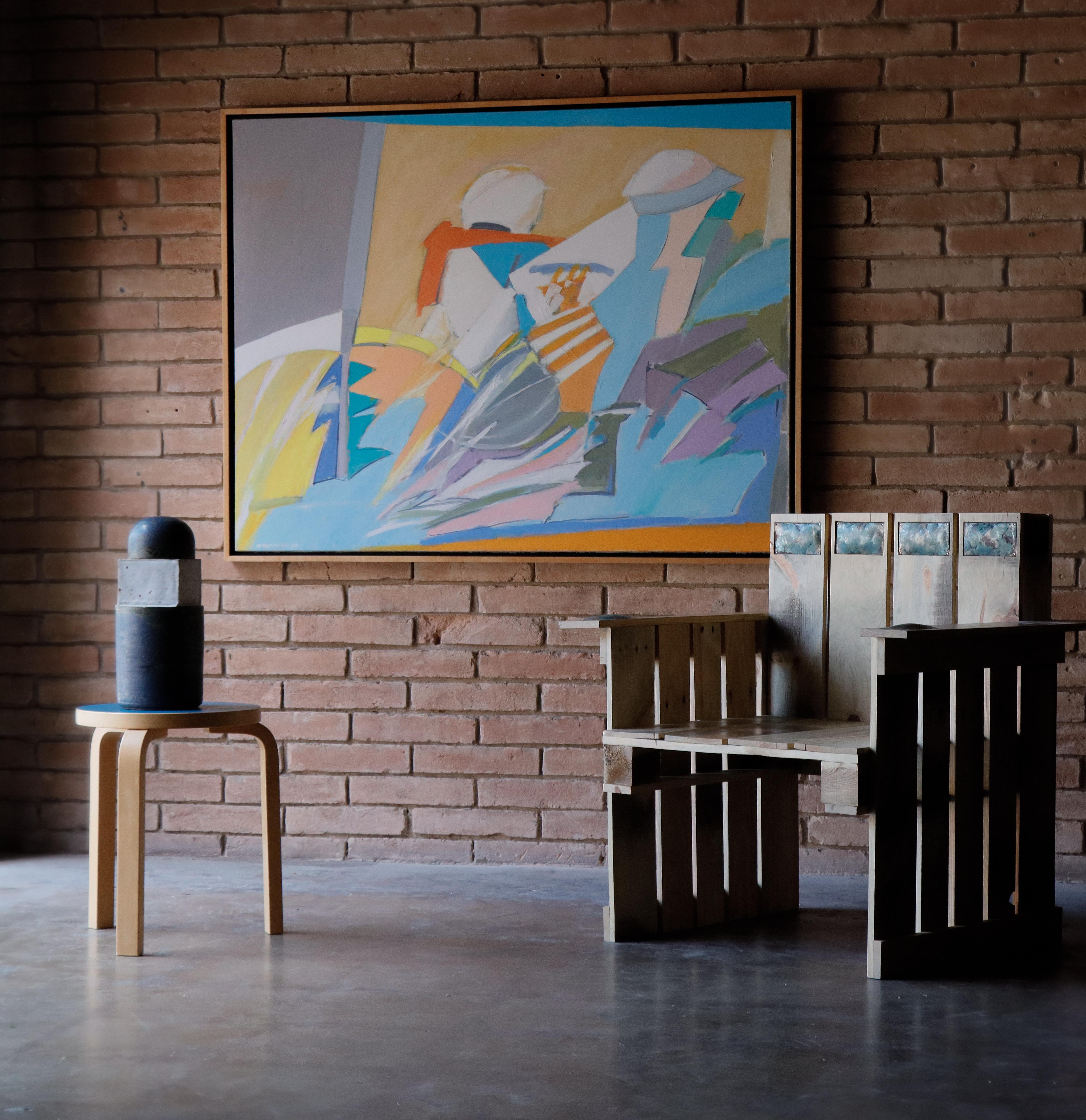 Greco Pittura astratta d'epoca su tela, fine anni '70 in vendita