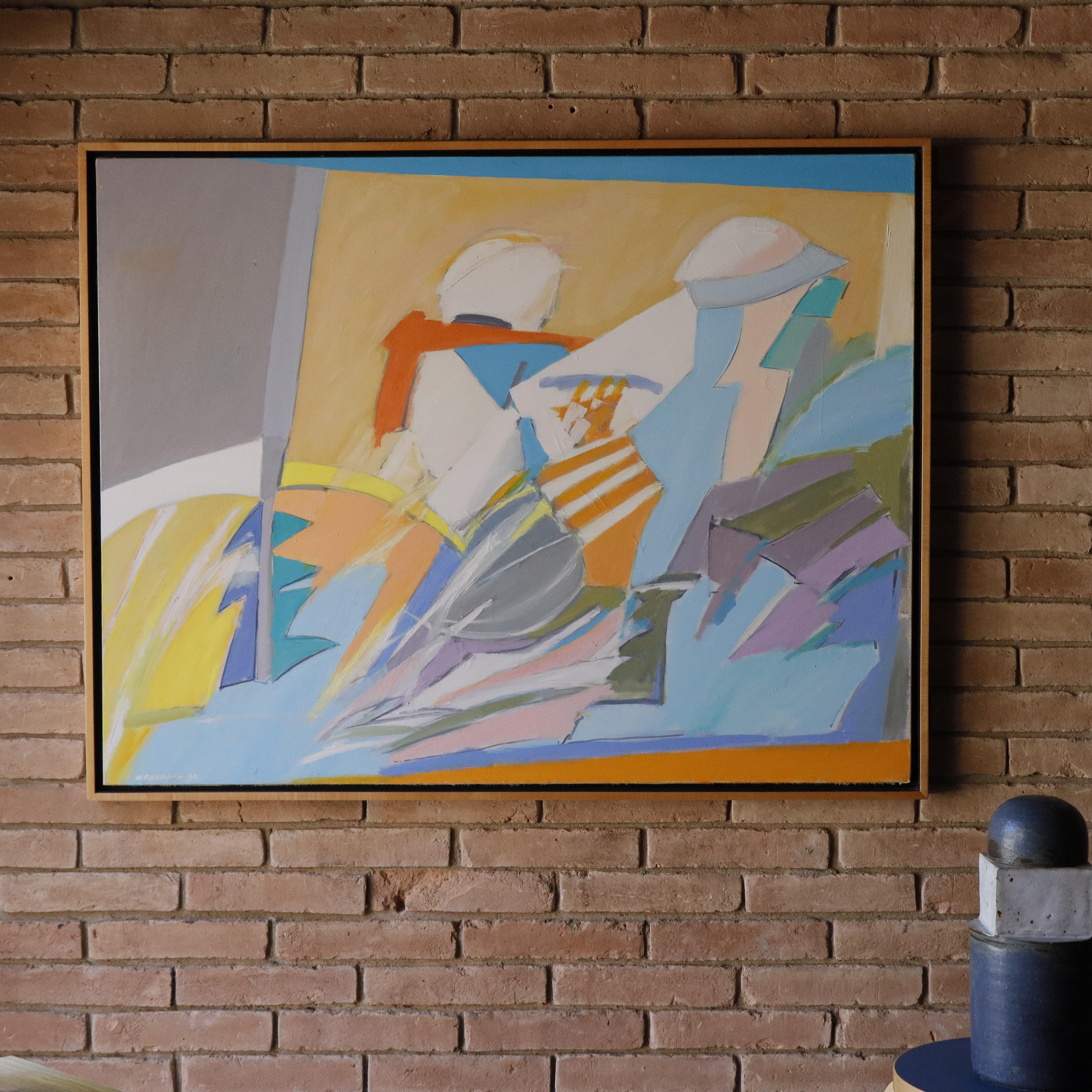 Fine XX secolo Pittura astratta d'epoca su tela, fine anni '70 in vendita