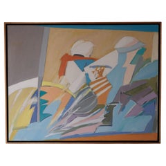 Pittura astratta d'epoca su tela, fine anni '70