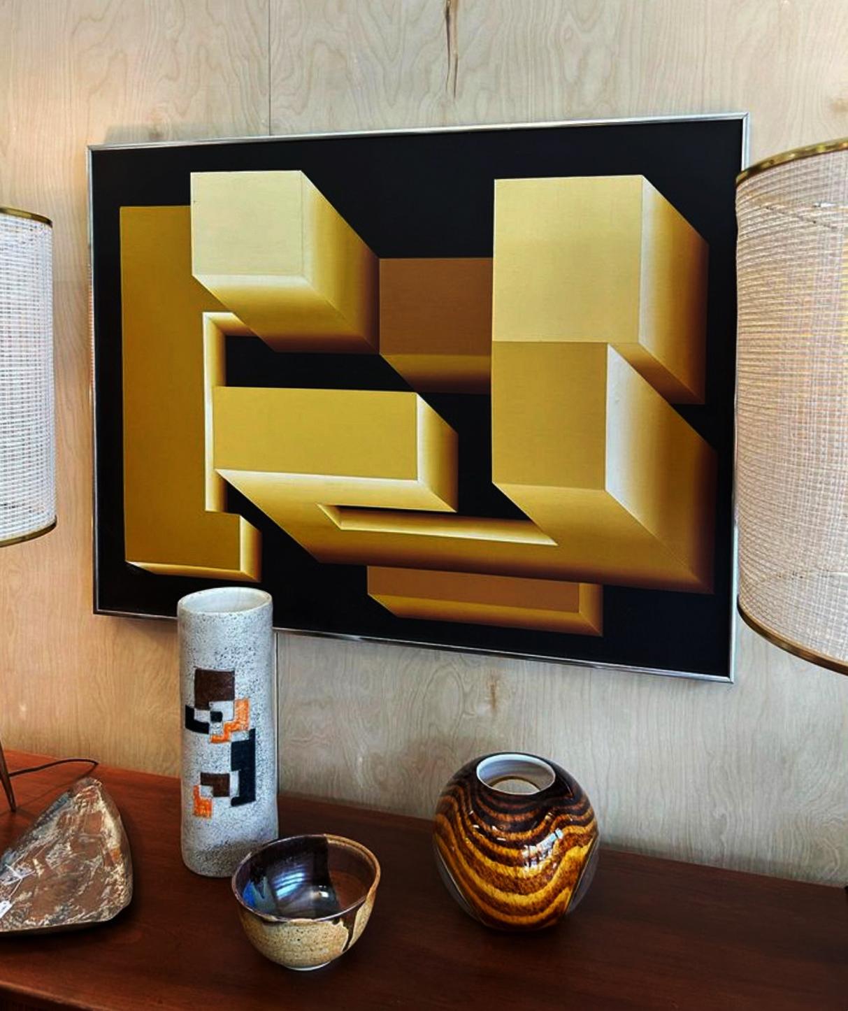 


Vintage Abstract Op Art Painting by Grace Alhades and Marty Sherma

Offered for sale is a 1980s abstract Op Art painting by Grace Alhades and Marty Sherma. This painting is one of the more complex works by the artists. The painting is presented