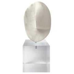 Vintage Abstract Orb Sculpture in White Marble on Clear Lucite Base