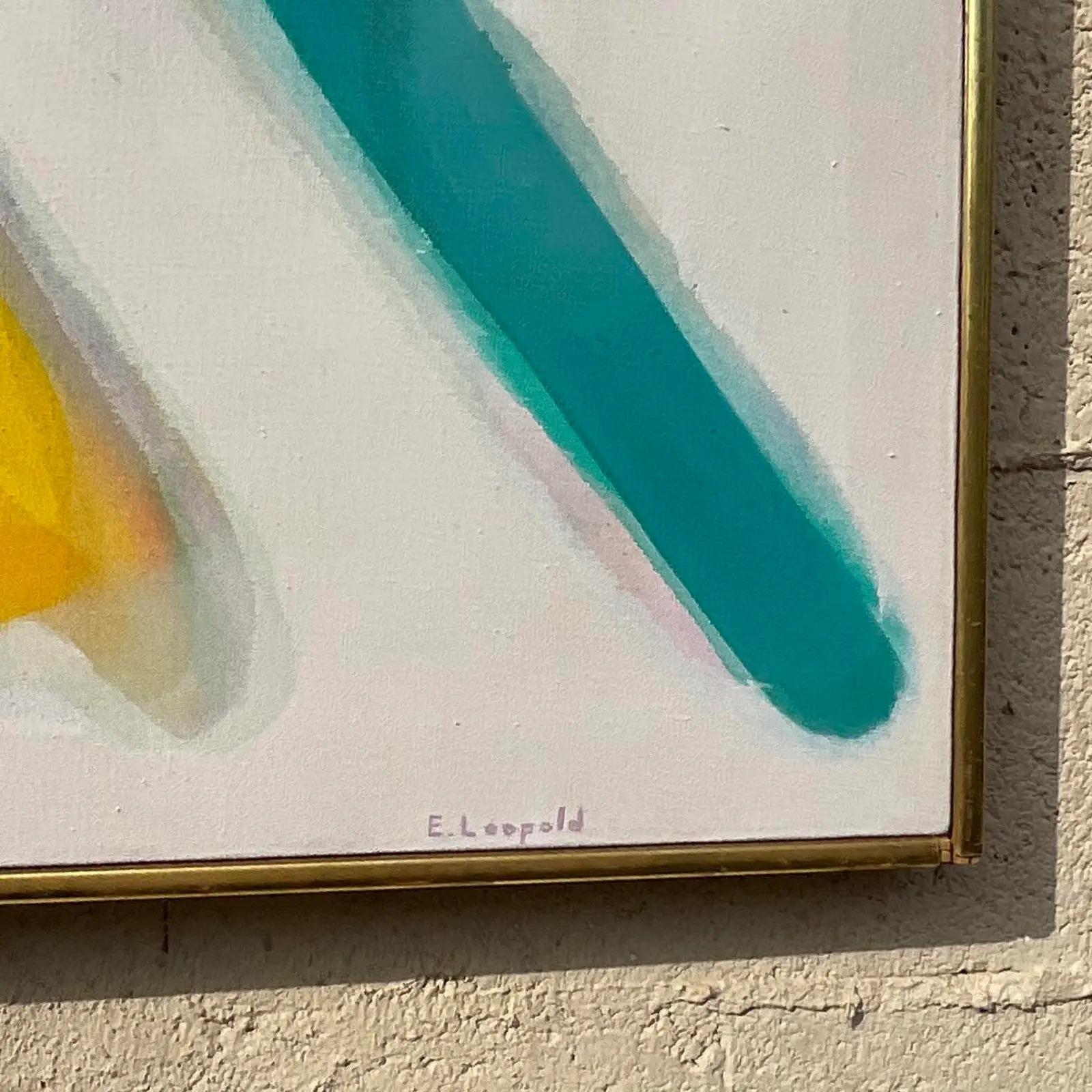 A fantastic vintage Boho original oil painting. A brilliant composition in bright clear colors. Signed by the artist Leopold. Acquired from a Palm Beach estate.