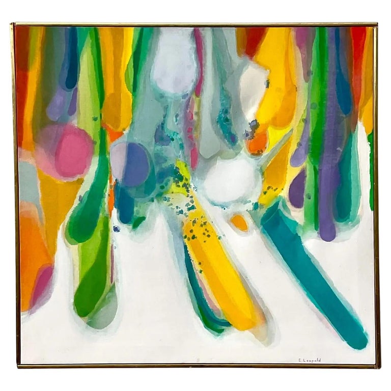 Vintage Abstract Original Oil Painting Signed Leopold For Sale at 1stDibs