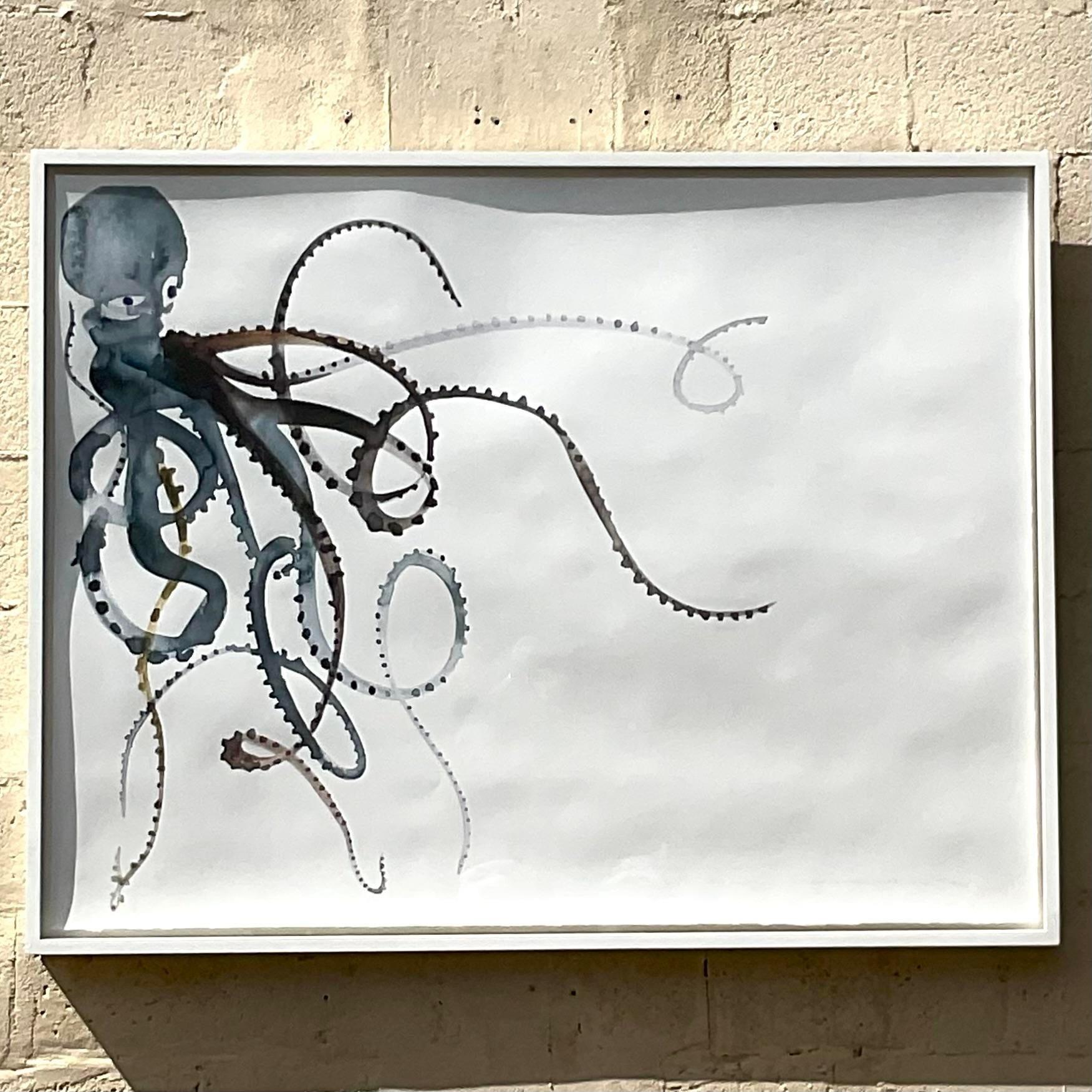 Abstrakter Original Spitzendruck auf Papier von Octopus, Vintage im Angebot 2