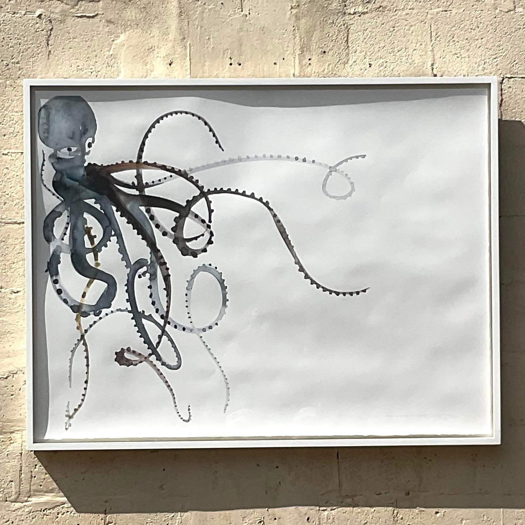Abstrakter Original Spitzendruck auf Papier von Octopus, Vintage im Angebot 3