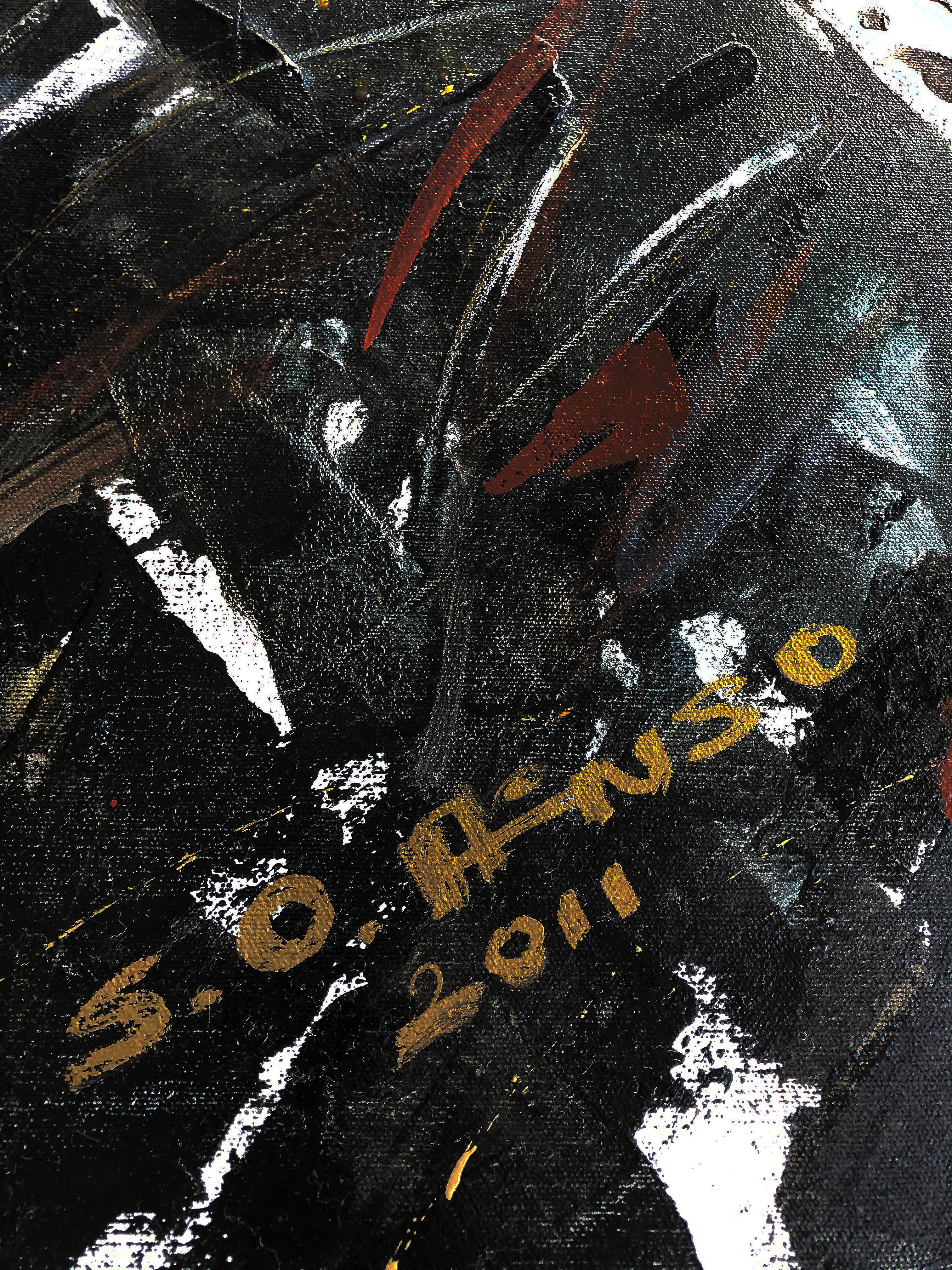 Americano Quadro astratto vintage di Sirje Okas Ainso, artista estone con sede a Miami