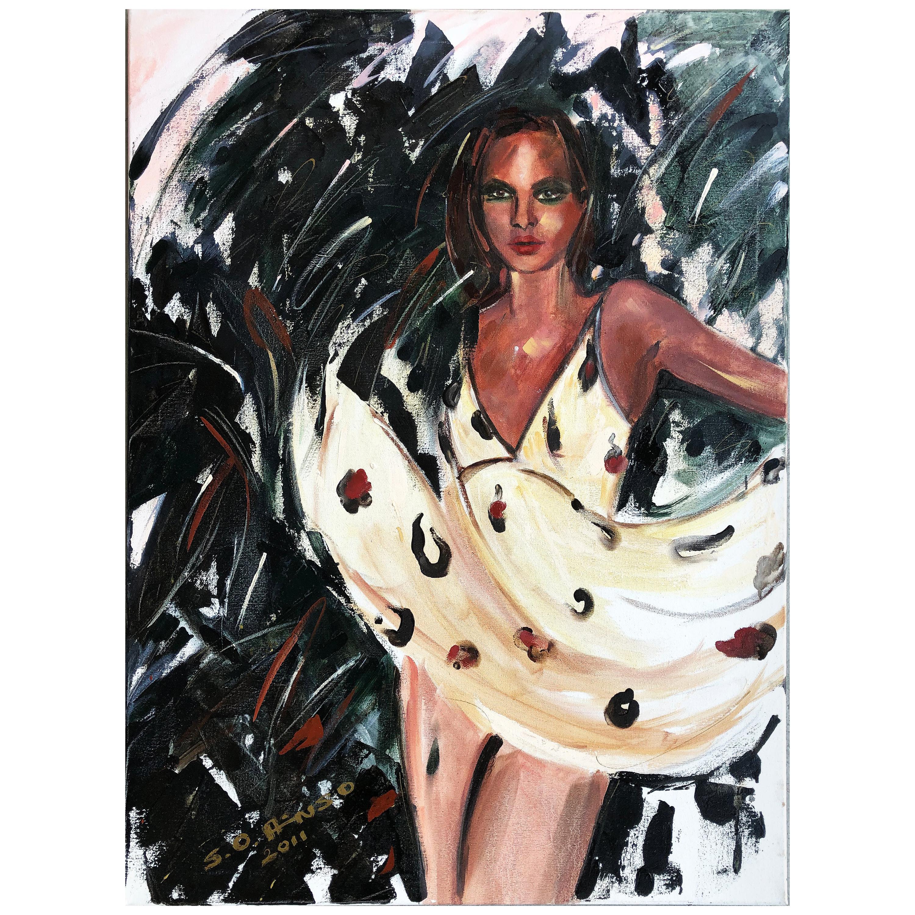 Quadro astratto vintage di Sirje Okas Ainso, artista estone con sede a Miami