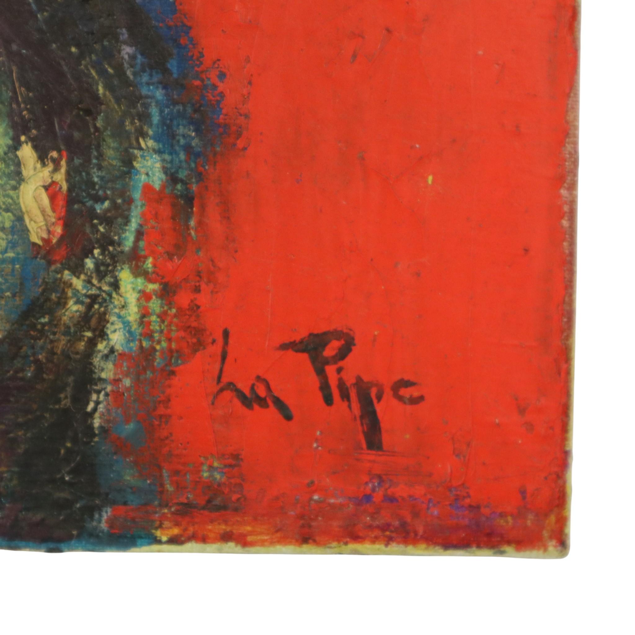 Vintage Abstraktes Gemälde auf Leinwand Nackte Frau La Pipe (1922-2000) (Ende des 20. Jahrhunderts) im Angebot