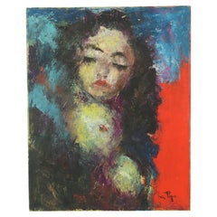 Vintage Abstraktes Gemälde auf Leinwand Nackte Frau La Pipe (1922-2000)