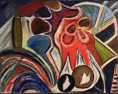 Vintage Abstract Painting on Canvas, Signed by Artist, in New Floating Frame